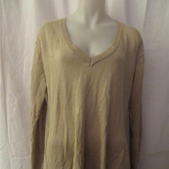 Lisa Todd Sweaters - LISA TODD TAN LINEN OVERSIZED V-NECK SWEATER SZ M